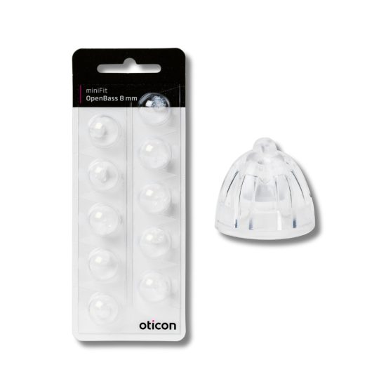 Oticon miniFit Open Bass tippi 8 mm_ 10 kpl tippejä pakkauksessa: pakkauksen väri valkoinen. Oticon miniRITE kuulokojeisiin sopiva tippi.