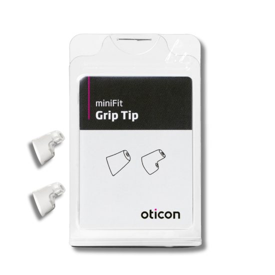 Oticon Minifit grip tip pakkauksessa on kaksi tippiä. Molemmat tipit ovat ventillisiä.