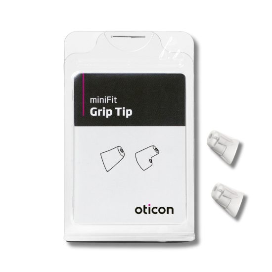 Oticon minifit Grip Tipit toimitetaan muovirasiassa.