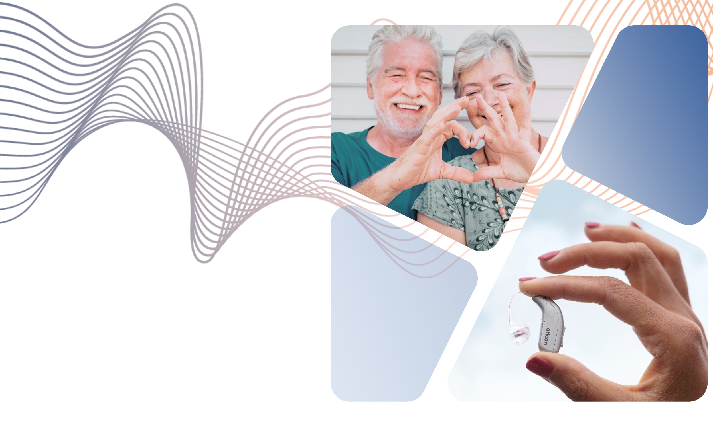 3.3.2024 vietetään maailman kuulopäivää. Senioripariskunta nauttivat elämänsä äänistä kuulokojeiden avulla. Ääniaalto kuvastamassa laadukasta ääntä, kun kojeet ovat puhtaat ja kunnossa.